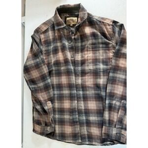 North River Flannel Shirt Men's Medium Brown Plaid Cotton Long Sleeve Button
